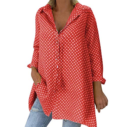 Blusa 2019 Casual Mujer Suelta Vintage Manga Larga Polka Dots Camisas Moda Mujer Suumer Tops Blusas con Cuello Superior Tallas Grandes