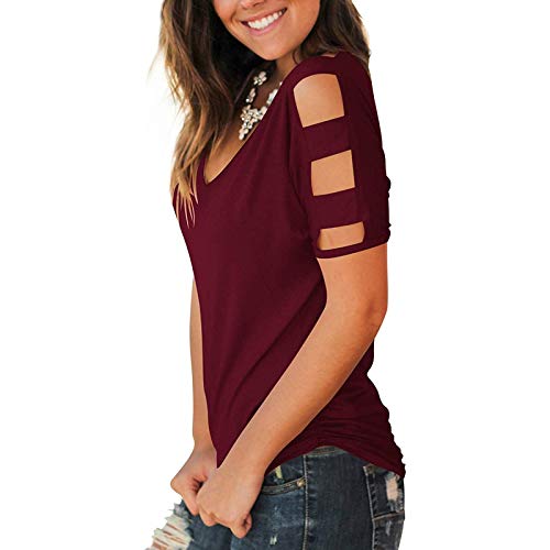 Blusa de manga corta para mujer, con hombros descubiertos, cuello en V, informal, delgada, de verano, para mujer, con diseño de blusa