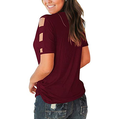 Blusa de manga corta para mujer, con hombros descubiertos, cuello en V, informal, delgada, de verano, para mujer, con diseño de blusa