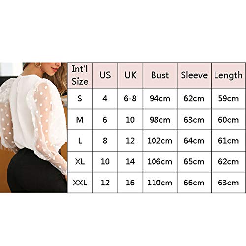 Blusa Manga Larga Transparente con Puntos para Mujer Camisa Mujer Elegante Moderna con Manga Gasa Transparente Tops Elegante con Cuello Redondo para Primavera Talla Grande (Negro, S)