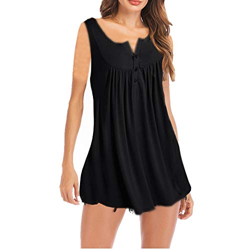 Blusa Mujer Sexy con Cuello En V Sin Mangas Color Sólido Regular Fit Tops Mujer Elegante Cómodo Casual Top De Todo Fósforo Mujer Verano Estilo Playa De Arena A-Black L