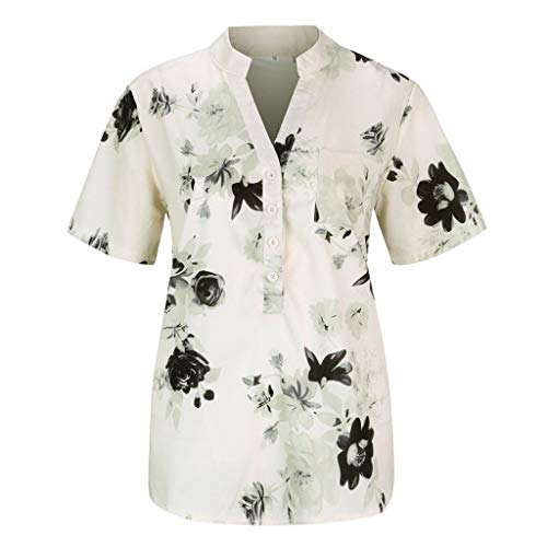 Blusas Mujer Elegantes Tallas Grandes Verano POLP Camiseta Mujer Manga Corta Ropa Mujer Verano 2019 Blusa Sexy Rosa Mujer Fiesta Blusones Talla Grande (Beige, XXXXXL)