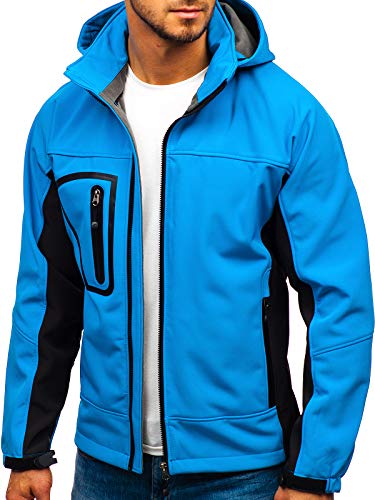 BOLF Hombre Chaqueta de Entretiempo Softshell con Capucha Cierre de Cremallera Freestep T019 Azul(Claro) M [4D4]