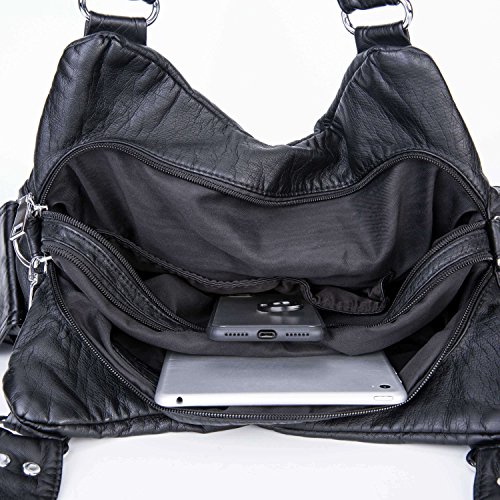 Bolso Bandolera Mujer de Cuero PU Gran Capacidad Bolso de Hombro Bolso Shopper Casual con Multi-Bolsillo Bolso de señora,Negro