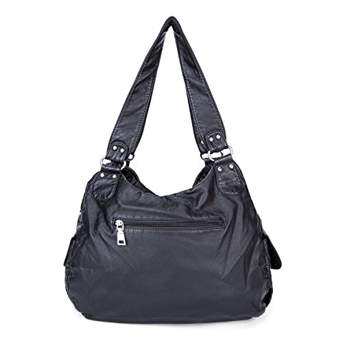 Bolso Bandolera Mujer de Cuero PU Gran Capacidad Bolso de Hombro Bolso Shopper Casual con Multi-Bolsillo Bolso de señora,Negro