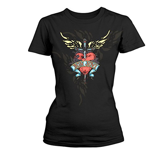 Bon Jovi Heart & Dagger Mujer Camiseta Negro XL, 100% algodón, Regular