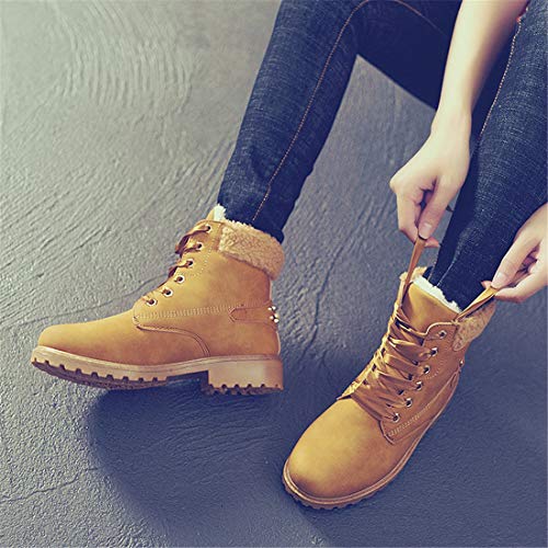 Botas Nieve Mujer Otoño Invierno Calentar Piel Forro Botines Retro Snow Boots Cordones Zapatillas Planas Caqui 39