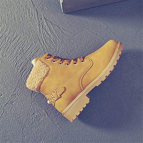 Botas Nieve Mujer Otoño Invierno Calentar Piel Forro Botines Retro Snow Boots Cordones Zapatillas Planas Caqui 39