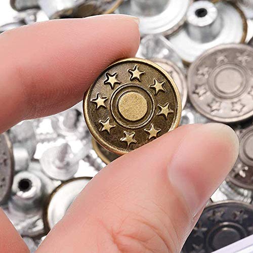 Botones de Jeans,100 Piezas Botones Jeans Metalicos,Botones Vaqueros Presion,Juego de Botones para Pantalones,con Caja de Almacenaje,para Jeans,Chaquetas,Trajes,Camisas,Vestidos,DIY,17mm