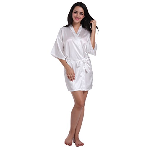 BOYANN Novia Estampado en Caliente Ropa de Dormir Sexy Batas y Kimonos de Satén, Blanco S