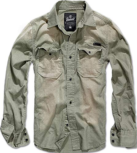 Brandit Hardee Camisa Denim Camiseta Hombre Camisa Vaquera - Gris Verde Oliva, S