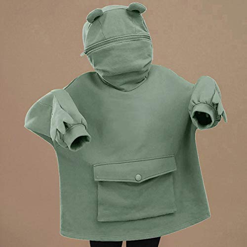 BuckerLer Sudaderas con Capucha para Mujer Cuello Redondo Diseño de Rana Lindo con Bolsillo Grande, Blusa Suelta Informal de Manga Larga de Talla Grande con Cremallera Tops 2021 (Verde, L)