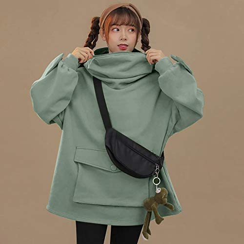 BuckerLer Sudaderas con Capucha para Mujer Cuello Redondo Diseño de Rana Lindo con Bolsillo Grande, Blusa Suelta Informal de Manga Larga de Talla Grande con Cremallera Tops 2021 (Verde, L)