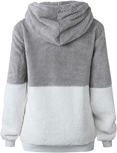 Bwiv Sudadera Mujer con Capucha Caliente Flexible Invierno Otoño en Piel Sintética Multi Color Chaqueta Polar Casual Moda Amplio Gris Claro y Blanco Empalme Talla M