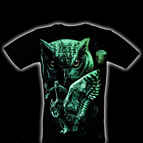 CABALLO Camiseta de Hombre Mujer Unisex en algodón Estampado Efecto de luz en la Oscuridad con Motivo Animal (Owl MA-234 M)