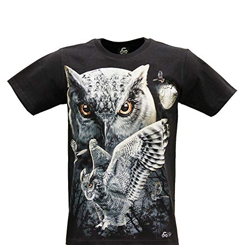 CABALLO Camiseta de Hombre Mujer Unisex en algodón Estampado Efecto de luz en la Oscuridad con Motivo Animal (Owl MA-234 M)