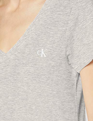 Calvin Klein CK Embroidery Stretch V-Neck Camiseta, Gris (Light Grey Heather P), XL para Mujer