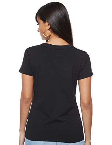 Calvin Klein Embroidery Stretch V-Neck Camiseta, Negro (CK Black Bae), M para Mujer