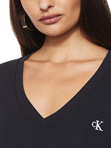 Calvin Klein Embroidery Stretch V-Neck Camiseta, Negro (CK Black Bae), M para Mujer