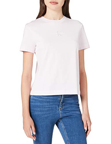 Calvin Klein Jeans Monogram Logo tee Camiseta, Rosa Perlado/Gris Tranquilo, S para Mujer