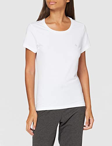 Calvin Klein S/s Crew Neck 2pk Top de Pijama, Blanco (White 100), S para Mujer