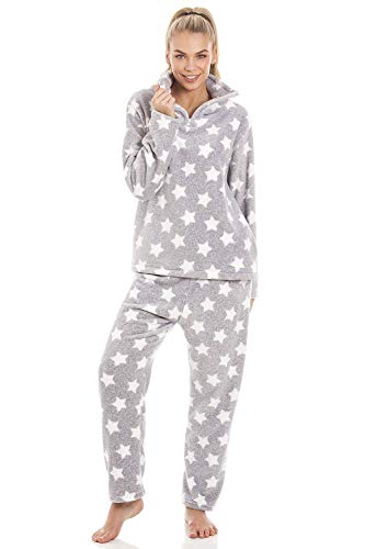 Camille Conjuntos de Pijama de Felpa Suave de Cuerpo Entero de Manga Larga para Mujer 38-40 Light Grey