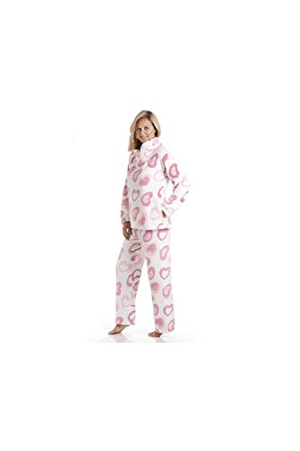 Camille Conjuntos de Pijama de Felpa Suave de Cuerpo Entero de Manga Larga para Mujer 38-40 Pink White Heart