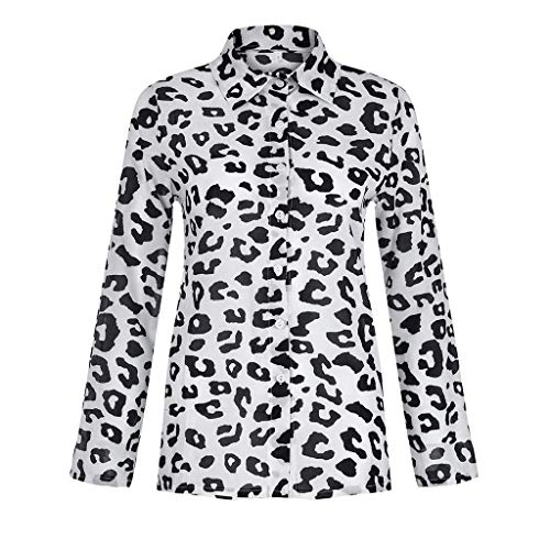 Camisas Mujer Manga Larga 2019 SHOBDW Liquidación Venta Camisetas Mujer Leopardo Blusas Mujer Tallas Grandes Cuello en V Botón Tops Mujer Regular Fit Sexy Camisas Mujer Floral S-5XL(Negro,XXL)