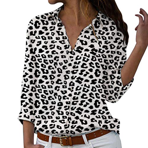 Camisas Mujer Manga Larga 2019 SHOBDW Liquidación Venta Camisetas Mujer Leopardo Blusas Mujer Tallas Grandes Cuello en V Botón Tops Mujer Regular Fit Sexy Camisas Mujer Floral S-5XL(Negro,XXL)