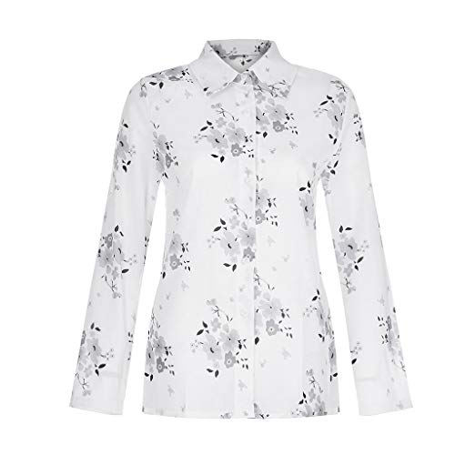 Camisas Mujer Manga Larga 2019 SHOBDW Liquidación Venta Camisetas Mujer Leopardo Blusas Mujer Tallas Grandes Cuello en V Botón Tops Mujer Regular Fit Sexy Camisas Mujer Floral S-5XL(Blanco,5XL)