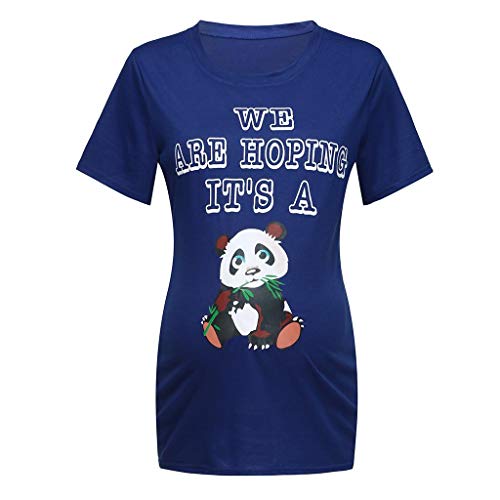 Camiseta de Las Mujeres Embarazadas Fotografia SHOBDW Blusa De Manga Corta Cuello Redondo Vestido De Maternidad Embarazada Panda De Dibujos Animados Imprimir Tops Talla Grande S-XXXL(Azul,M)