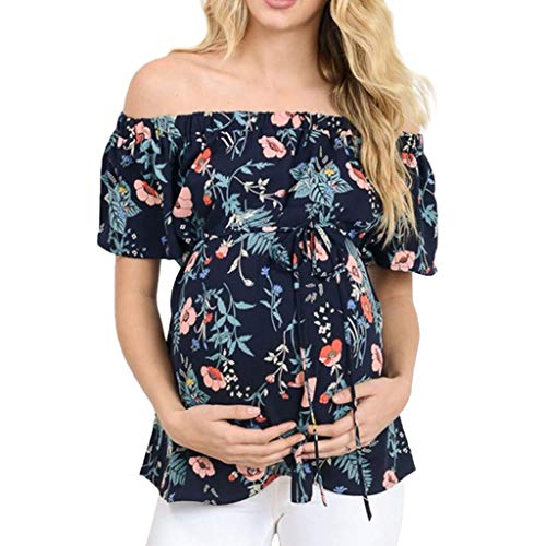 Camiseta de Las Mujeres Embarazadas Fotografia SHOBDW Tops De Manga Corta De Verano Amamantando A La Maternidad Fuera del Hombro Camisa Blusa Estampada Floral Talla Grande(Armada,XL)