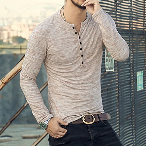 Camiseta de Manga Larga Slim con Cuello en V Camisa Casual Otoño Botones Camisa 3 Color M-2XL