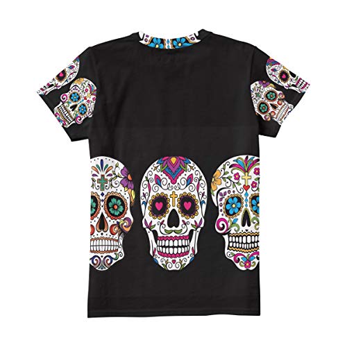 Camiseta para Mujeres niñas Patrón de Arte Calavera de Azúcar Dia De Los Muertos Manga Corta Personalizada Mexicana