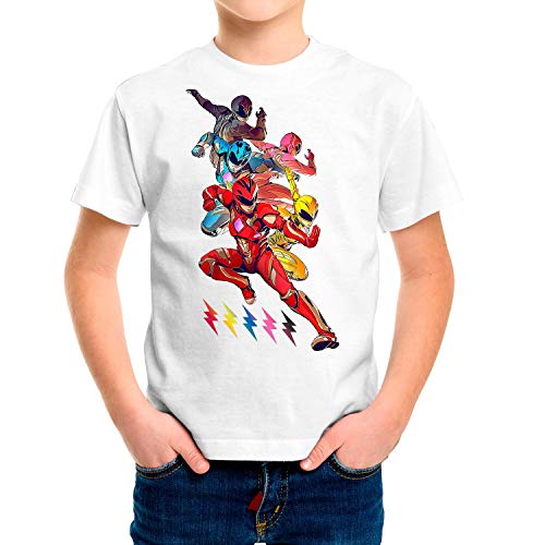 Camiseta Serie Niño - Unisex Power Rangers (Blanco, 5 años)