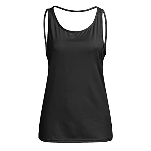 Camiseta Sin Mangas Mujer SHOBDW 2020 Nuevo Playa de Verano Deporte Camisetas Mujer Tirantes Baratas Yoga Sexy Activewear Fitness Sin Respaldo Racerback Tank Tops Camisas(Negro,XL)