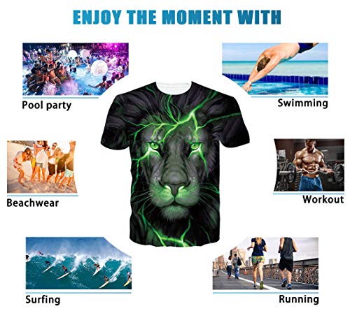 Camiseta Unisex con Estampado de león 3D Divertida Camiseta para Hombre de Verano gráfico Animal Camisetas de Manga Corta Tops M