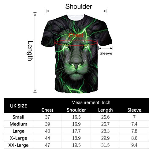 Camiseta Unisex con Estampado de león 3D Divertida Camiseta para Hombre de Verano gráfico Animal Camisetas de Manga Corta Tops M