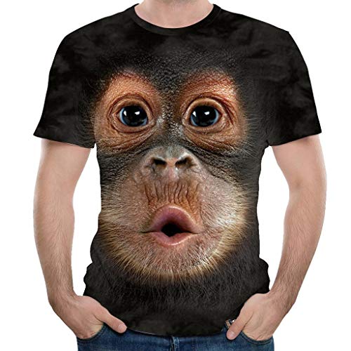 Camisetas Hombre Originales 3D SHOBDW 2019 Cuello Redondo Tallas Grandes Verano Camisetas Hombre Manga Corta Estampado de Orangután Blusa Tops S-3XL(Café,XL)