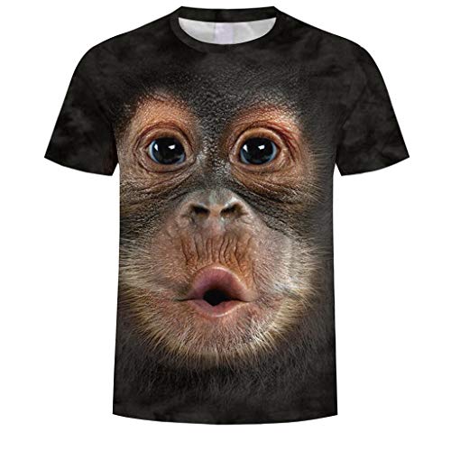 Camisetas Hombre Originales 3D SHOBDW 2019 Cuello Redondo Tallas Grandes Verano Camisetas Hombre Manga Corta Estampado de Orangután Blusa Tops S-3XL(Café,XL)