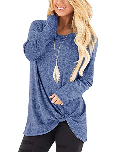 Camisetas Manga Larga Mujer Oversize Largas Camiseta Lisas Basica Tops Tunica Playeras Anchas Jersey Camisa Blusa Túnica Tunicas Poleras Camisas Señora Blusas Tallas Grandes Casual Azul Claro 2XL