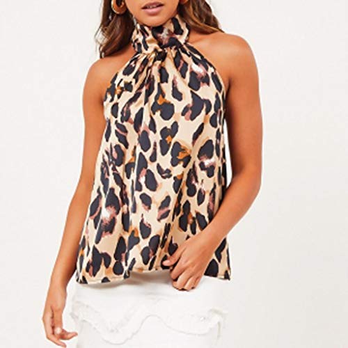 Camisetas sin Mangas Mujer SHOBDW Playa De Verano Estampado De Leopardo Cuello Halter Camisas De Chaleco Club Fuera del Hombro Blusa De Las Señoras Fiesta Nocturna Cami Tops para Mujeres(Caqui,L)