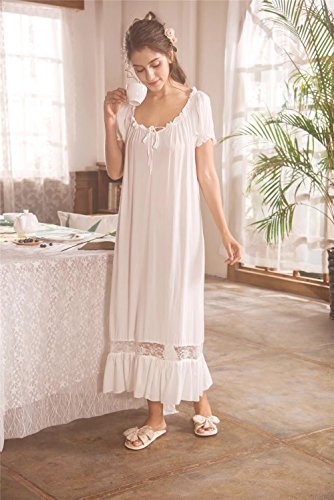 Camisones para Mujer，Algodón Casual Manga Corta Sleepdress Pijamas Enfermería Blanco