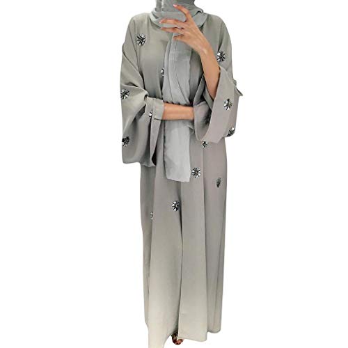 Cardigan Mujer Invierno Otoño 2019 SHOBDW Liquidación Venta Musulmanas Bata De Vestir Maxi Bordado Manga Larga Blusa Tops Abrigo Mujer Largos Suave Bata Casual Chal Mujer Suelto(Gris,M)