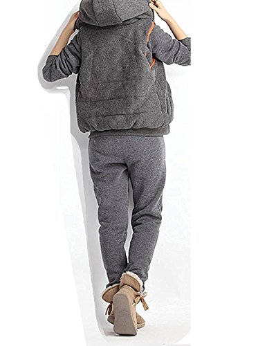 CARINACOCO Mujer 3pcs Chándal Encapuchada Casual Conjuntos Deportivos Otoño Invierno Sudadera con capucha Sweatshirt + Hoodie Chaqueta Chaleco + Pantalones Gris XXL