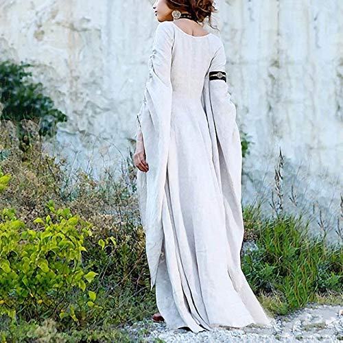 Carnaval Vintage Vestido de Cosplay Vestido Medieval Mujer renacentista Mangas Largas Vestido Medieval de Mujer Dama Cosplay Vestir S-5XL (Blanco, XL)