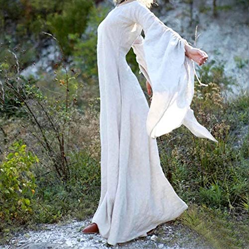 Carnaval Vintage Vestido de Cosplay Vestido Medieval Mujer renacentista Mangas Largas Vestido Medieval de Mujer Dama Cosplay Vestir S-5XL (Blanco, XL)