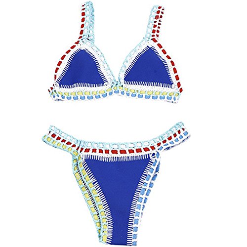 Casa Mujer Fuera el Cuello en v de Ganchillo Conjunto de Bikini de Punto Triángulo de Neopreno el Bikini Boho Dos Piezas de Traje de Croché Baño Beachwear