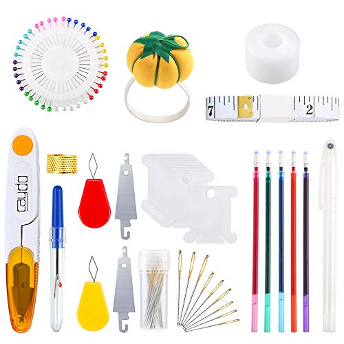 Caydo 206 Piezas Kit de Bordado con Instrucciones, 100 Hilos Colores, 40 Alfileres de Costura, 3 Piezas Tela Aida, Aros de Bordado y Herramientas de Punto de Cruz Para Adultos y Niños Principiantes