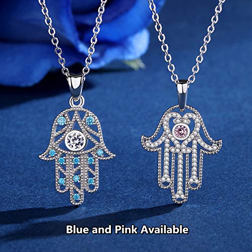 CELESTIA Mujer Collares Hamsa Hand de Fatima 925 de Plata de Ley con Cadena 46 cm, Joyería étnica, Regalos de Feliz Protección para Niñas